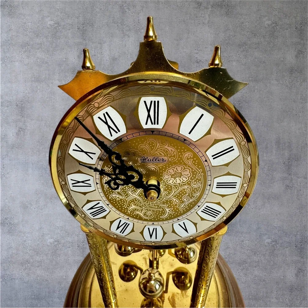 Haller Anniversary Clock Vintage‎ Gold Tone Glass Dome West Germany - Needs Work